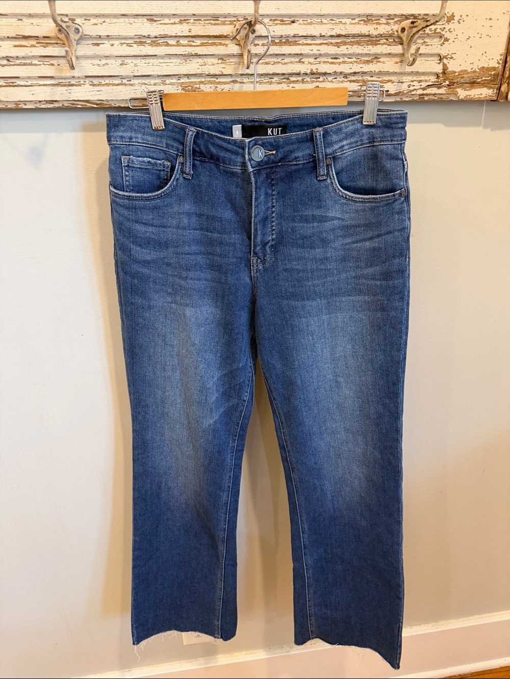 Kut From The Kloth Kelsey Fab Ab Ankle‎ Flare Jeans Size 8 Raw Hem - Picture 3 of 10